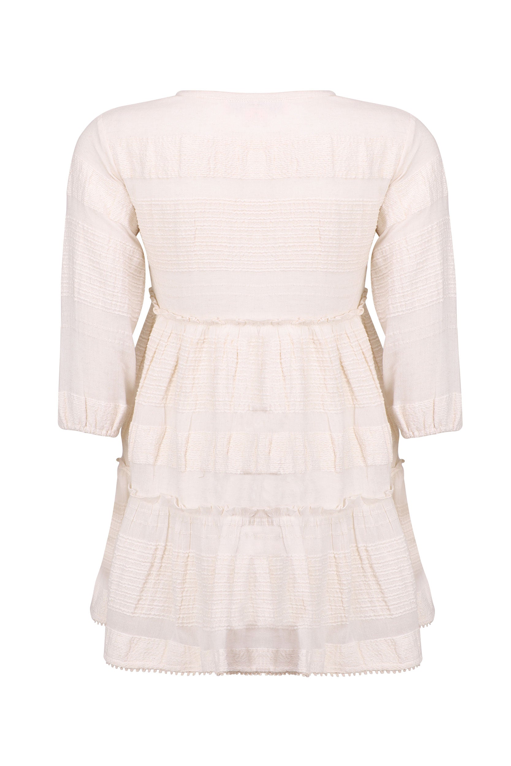 Off White Cotton Jacquard Mini Tiered Dress