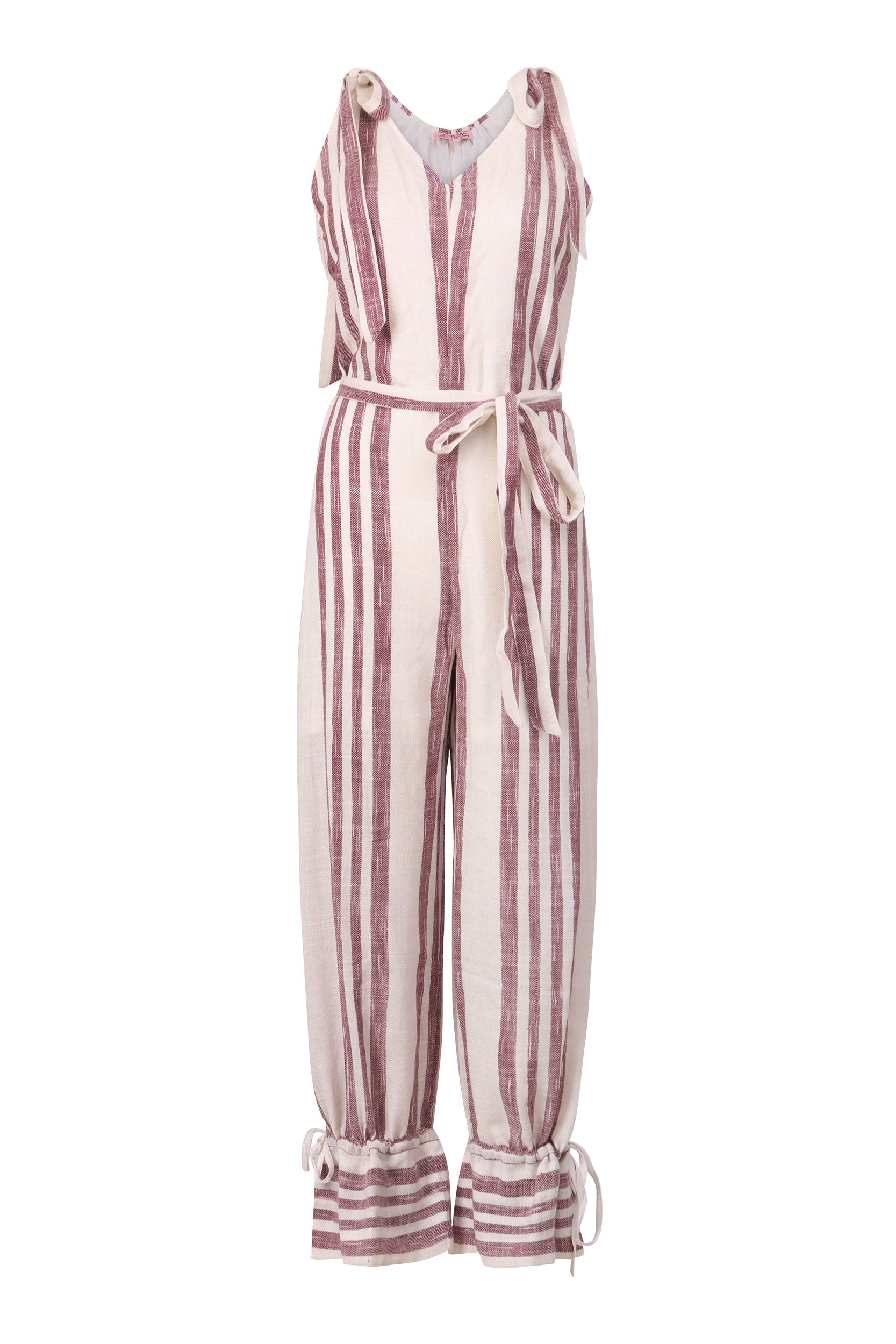 Knotted Striped Yarn Dyed Cotton Jumpsuit