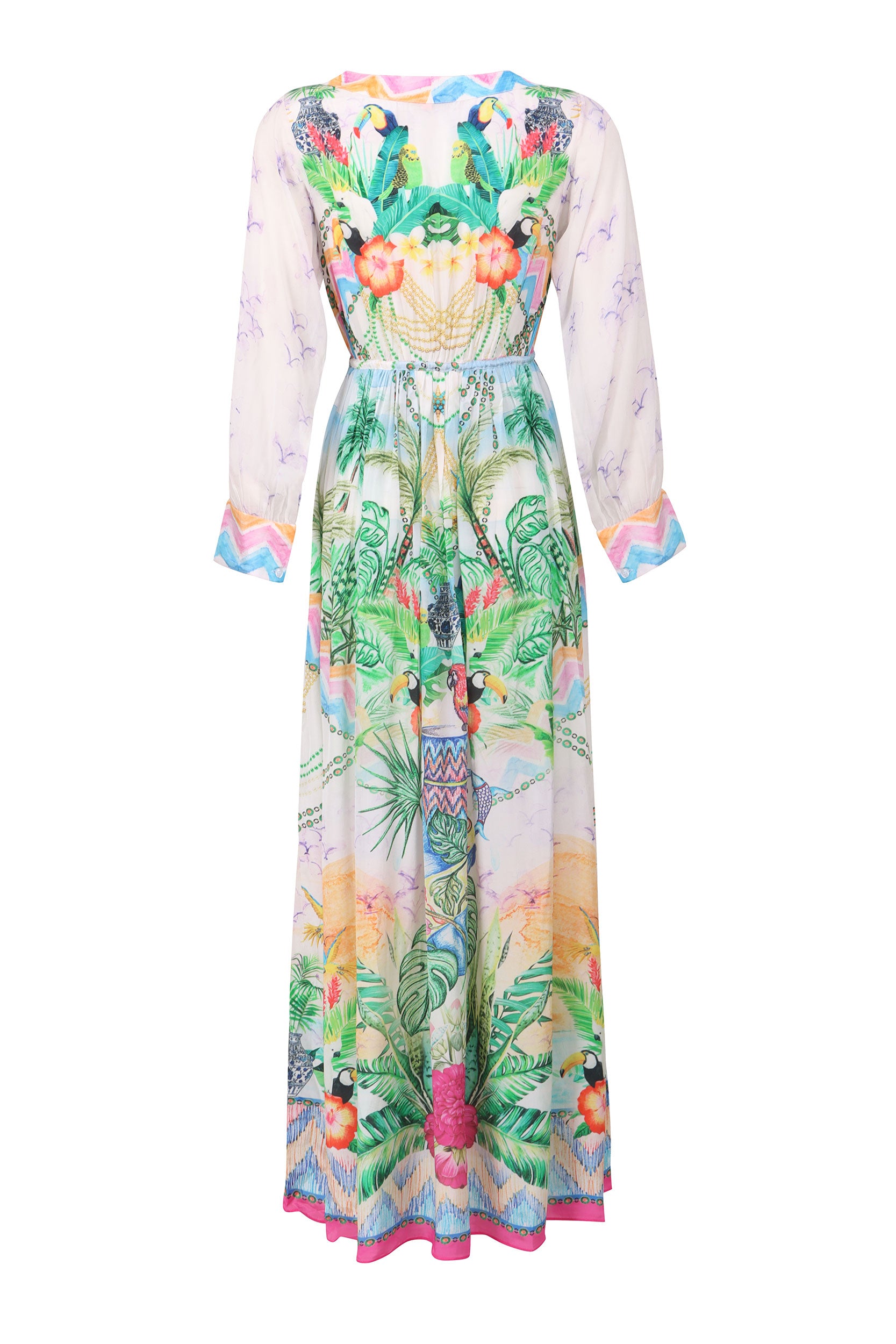 Cool Breeze Summer Print Maxi Dress with Long Sleeves