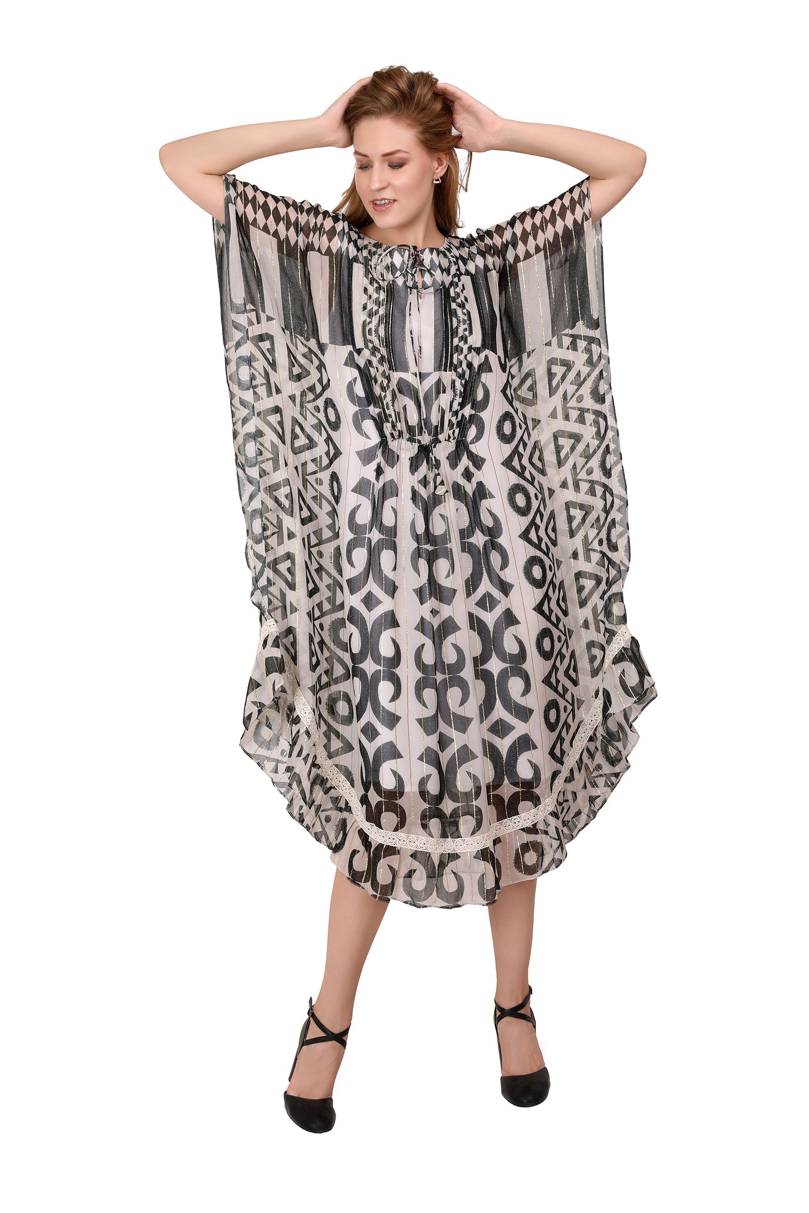 BLACK WHITE RUG PATTERN KAFTAN