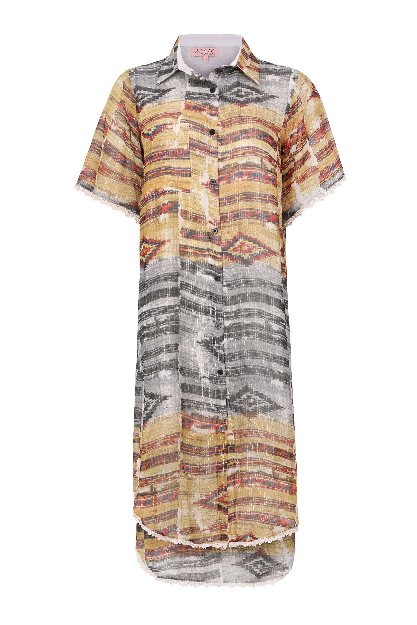A-Line Asymmetric Rug Print Shirt Dress
